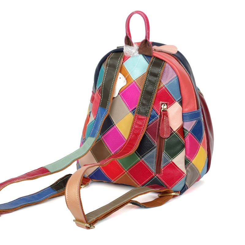 kleiner Patchwork Leder Rucksack Damen bunt für Alltag