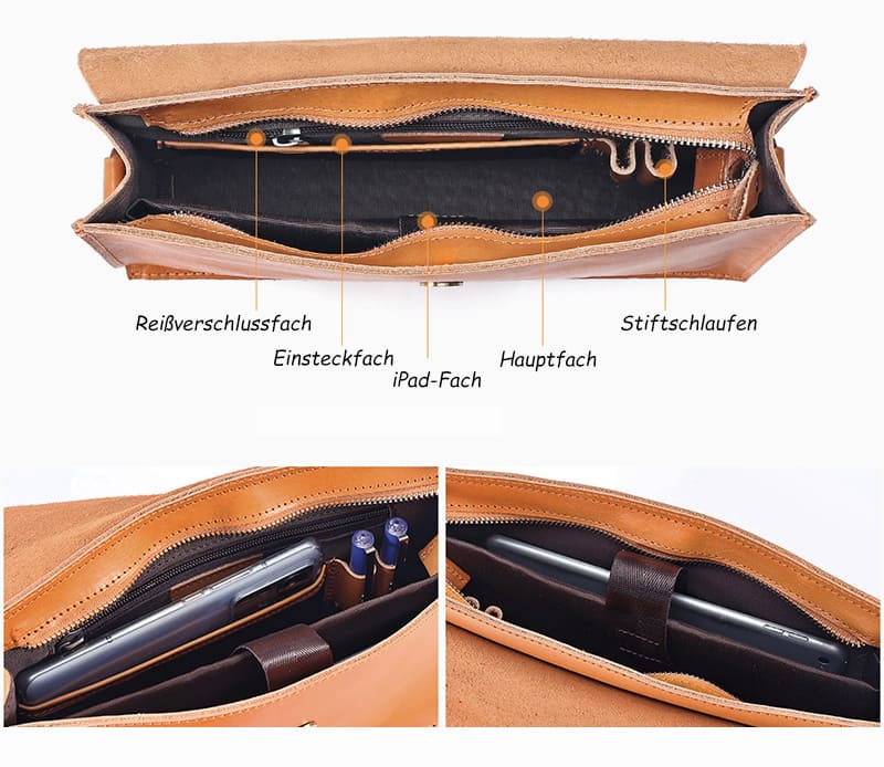 Damen Business Tasche mit Handgelenkschlaufe Leder Umhängetasche