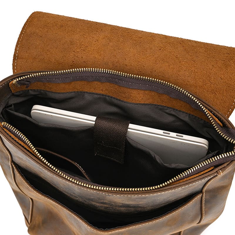 Retro Rucksack aus Leder Herren Vintage mit Laptopfach