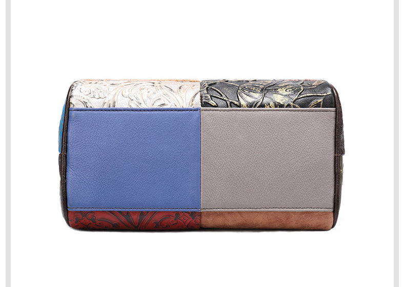 Retro Umhängetasche Damen Leder bunt mit breitem Band Ledertasche Patchwork