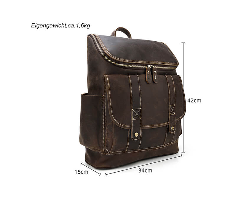 Retro hochwertig Lederrucksack Herren Leder Rucksack Reißverschluss Laptopfach