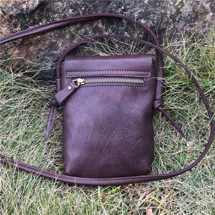 Retro kleine Umhängetasche Damen aus Leder Handytasche 5 Farben