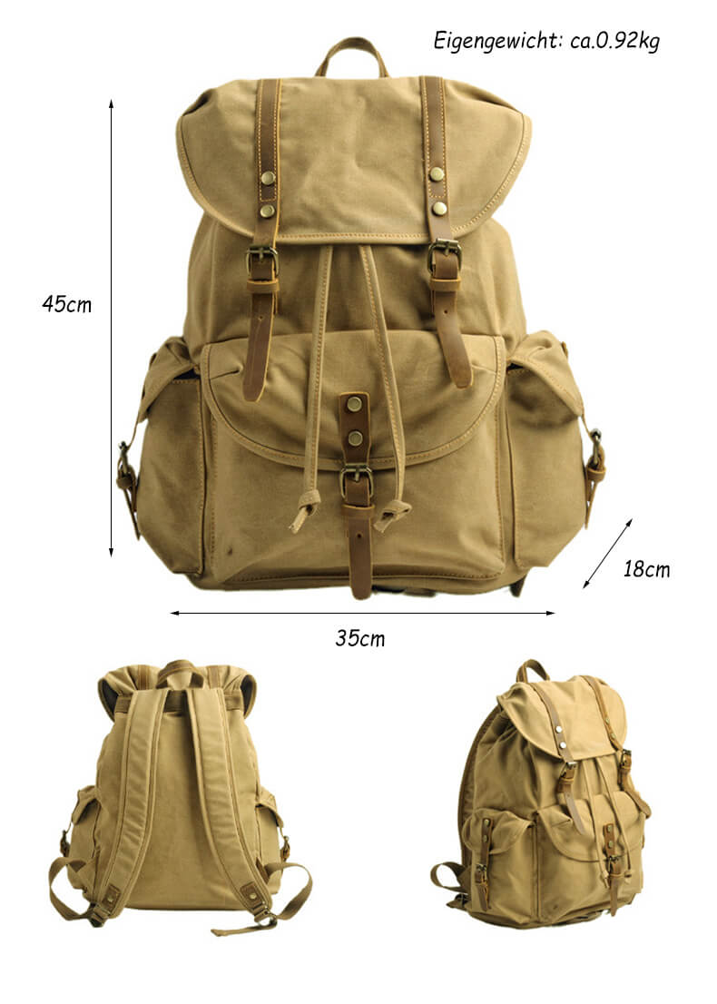 Rucksack Herren Canvas Kordelzug mit Laptopfach für Uni