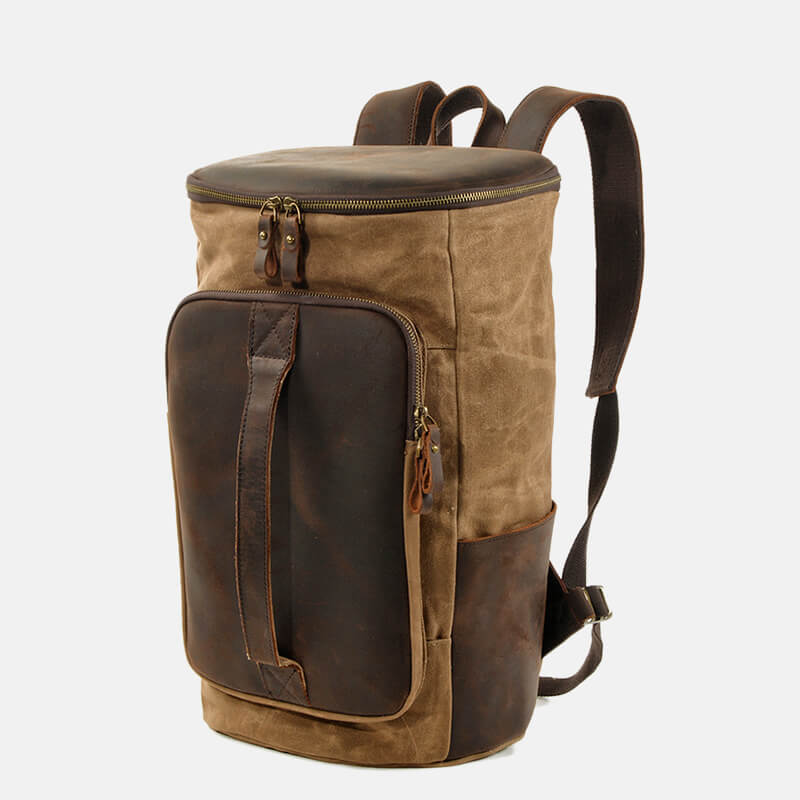 Rucksack Herren gewachstes Canvas und Leder Vintage Reiserucksack