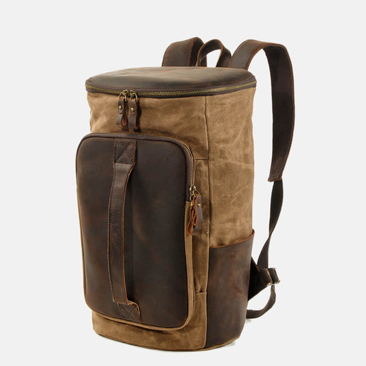 Rucksack Herren gewachstes Canvas und Leder Vintage Reiserucksack