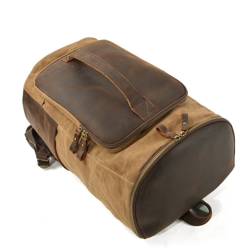 Rucksack Herren gewachstes Canvas und Leder Vintage Reiserucksack