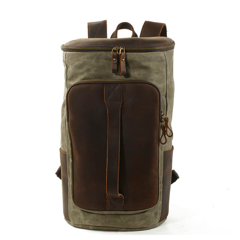Rucksack Herren gewachstes Canvas und Leder Vintage Reiserucksack