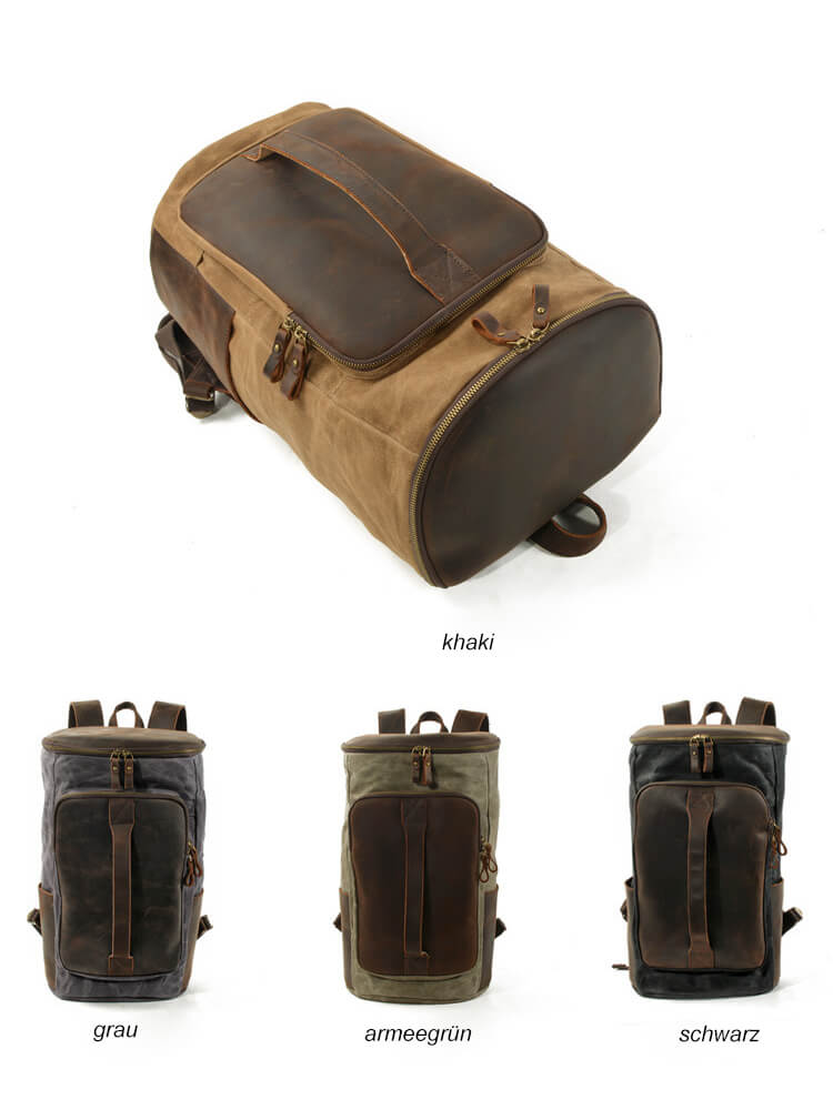 Rucksack Herren gewachstes Canvas und Leder Vintage Reiserucksack