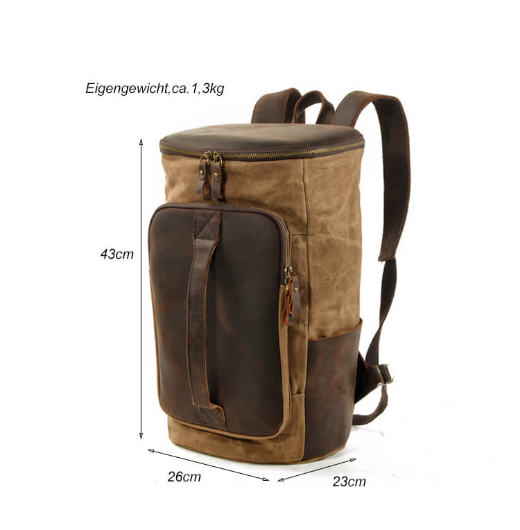 Rucksack Herren gewachstes Canvas und Leder Vintage Reiserucksack