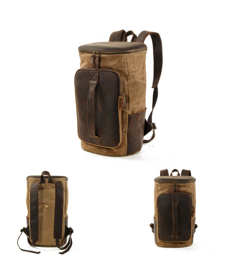 Rucksack Herren gewachstes Canvas und Leder Vintage Reiserucksack