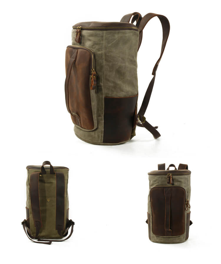 Rucksack Herren gewachstes Canvas und Leder Vintage Reiserucksack