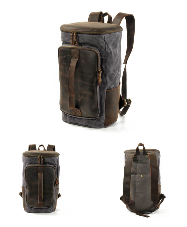 Rucksack Herren gewachstes Canvas und Leder Vintage Reiserucksack