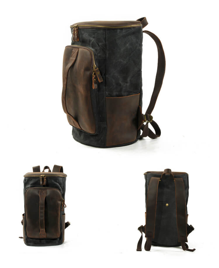 Rucksack Herren gewachstes Canvas und Leder Vintage Reiserucksack