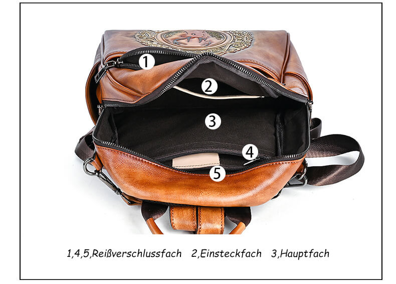 retro Vintage Damen Rucksack Schultertasche 2 in 1 mit Hirschi für Alltag