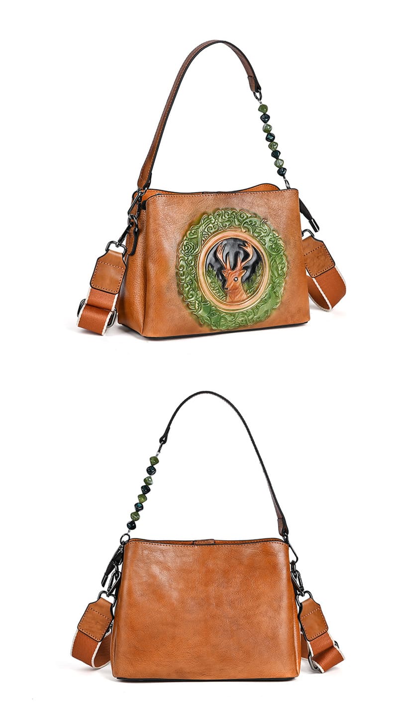 elegante Umhängetasche Damen Schultertasche Hirsch mit Beads Charm