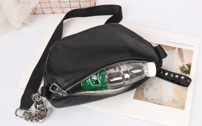 schwarze Hüfttasche Damen Bauchtasche Damen Leder Brusttasche Umhängetasche