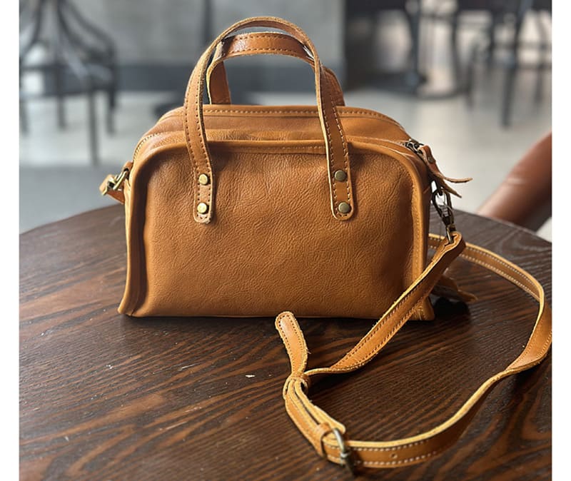 kleine Umhängetasche Vintage Damen Leder mit Henkel Handtasche klein