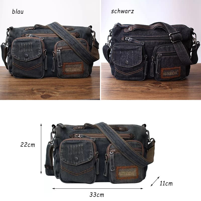 Herren Umhängetasche Vintage Denim Jeansstoff Tasche