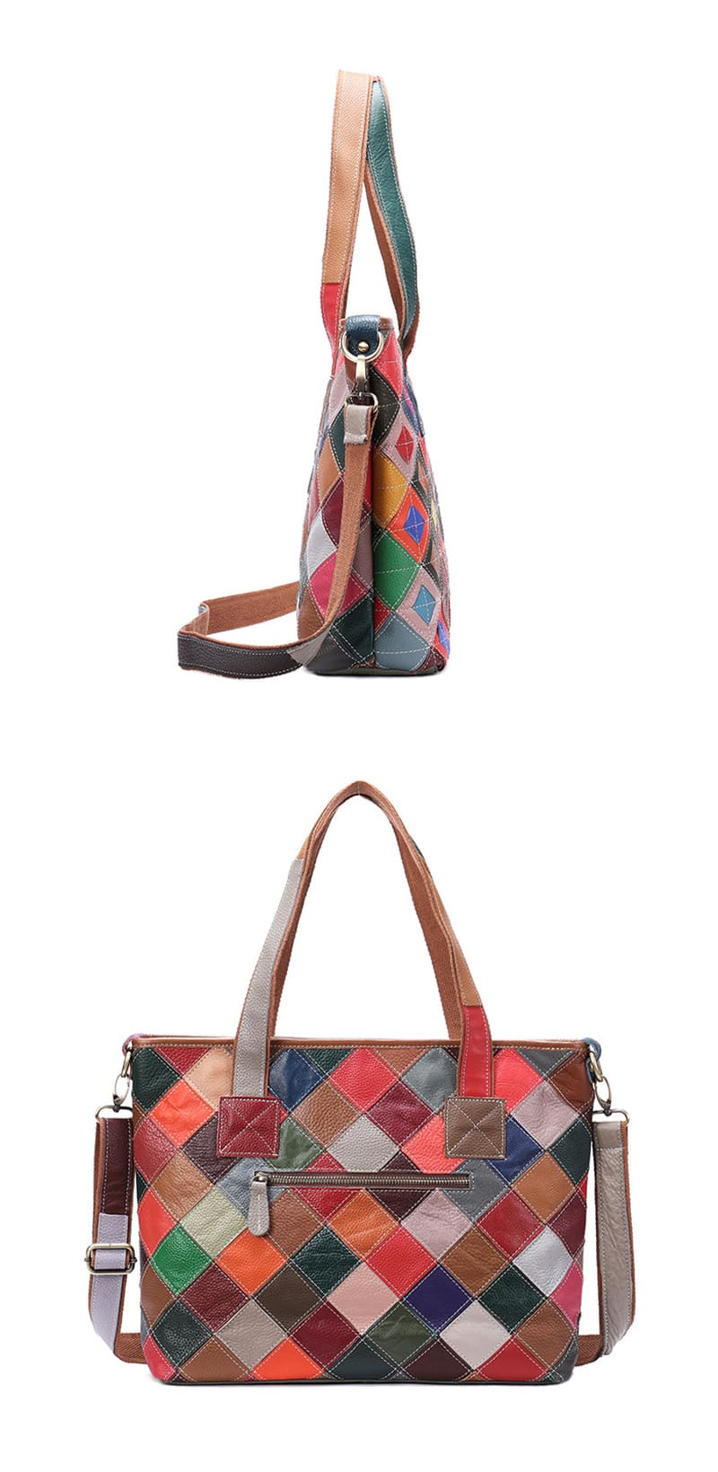 Schultertasche Damen Patchwork Leder große Umhängetasche bunt Tote Bag