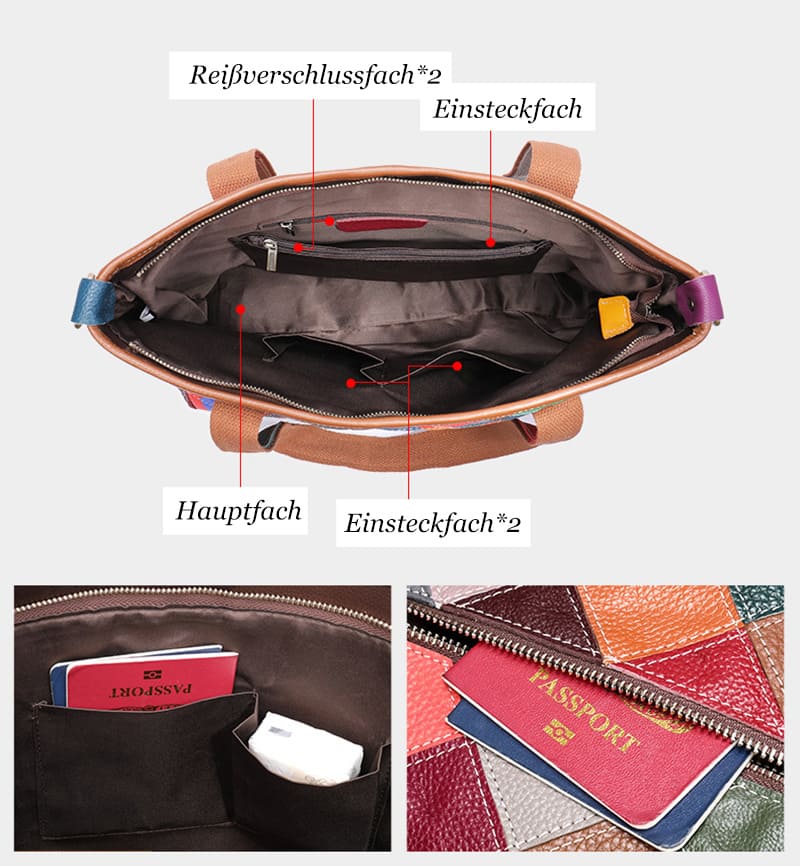 Schultertasche Damen Patchwork Leder große Umhängetasche bunt Tote Bag