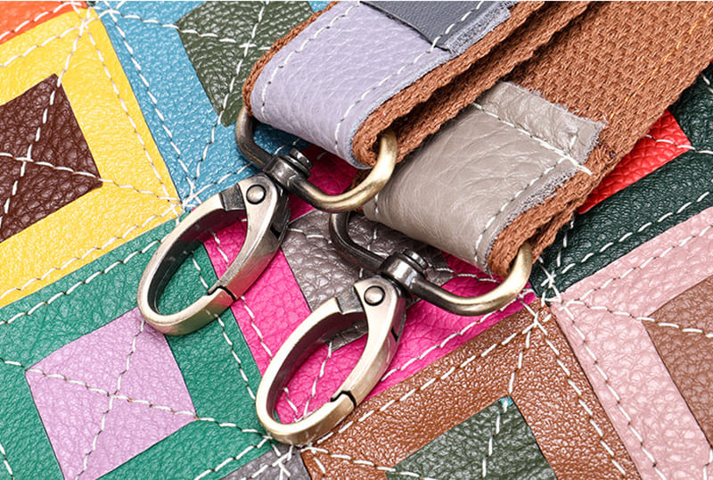 Schultertasche Damen Patchwork Leder große Umhängetasche bunt Tote Bag
