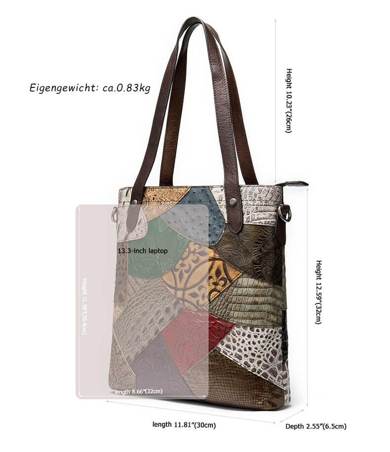 Schultertasche Damen bunt Leder groß Umhängetasche Vintage Ledertasche Patchwork