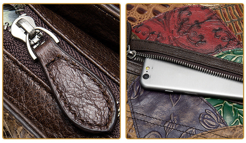 Schultertasche Damen bunt Leder groß Umhängetasche Vintage Ledertasche Patchwork