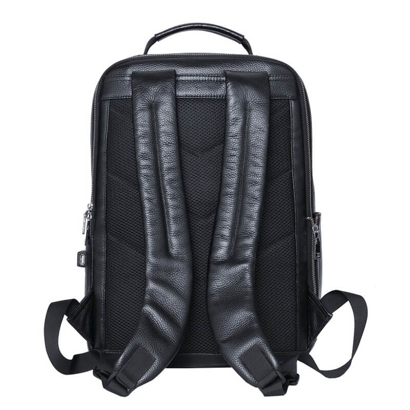 Schwarz Rucksack Herren Leder mit Laptopfach Reißverschlussfach für Reisen