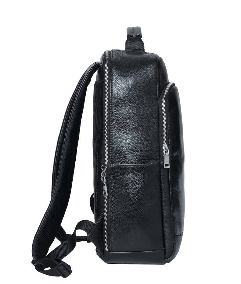 Schwarz Rucksack Herren Leder mit Laptopfach Reißverschlussfach für Reisen