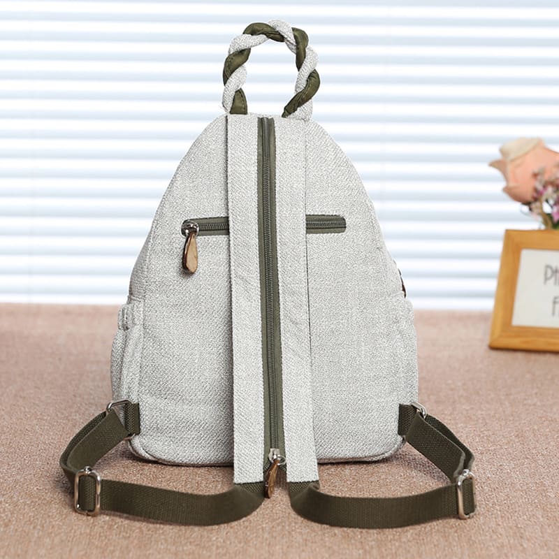 klein Damen Rucksack weiß Canvas landhausstil mit Kürbis