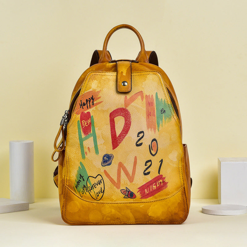 rucksack damen leder gelb