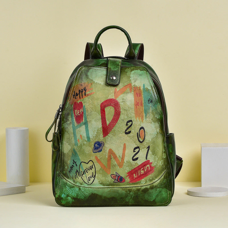 rucksack damen grün leder