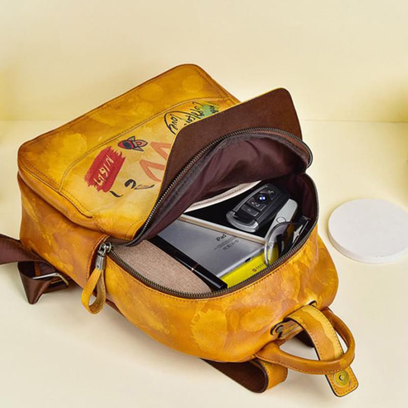 Tagerucksack Damen Leder Rucksack Graffiti für Alltag