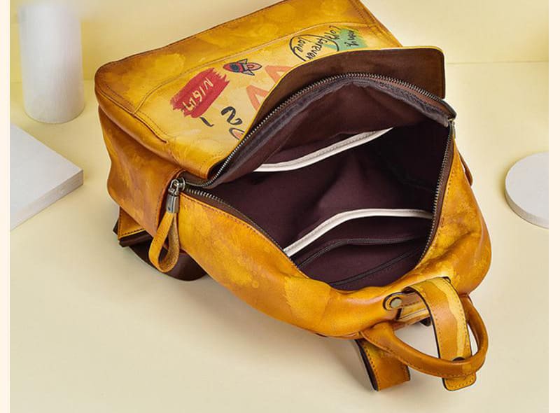 Tagerucksack Damen Leder Rucksack Graffiti für Alltag