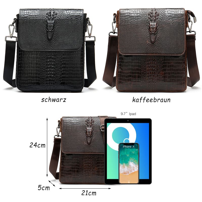 Tasche Kroko Optik Umhängetasche Herren Leder für Freizeit