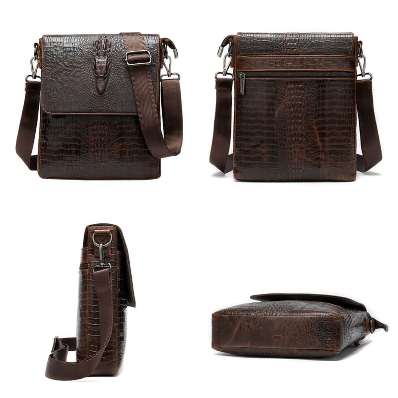 Tasche Kroko Optik Umhängetasche Herren Leder für Freizeit