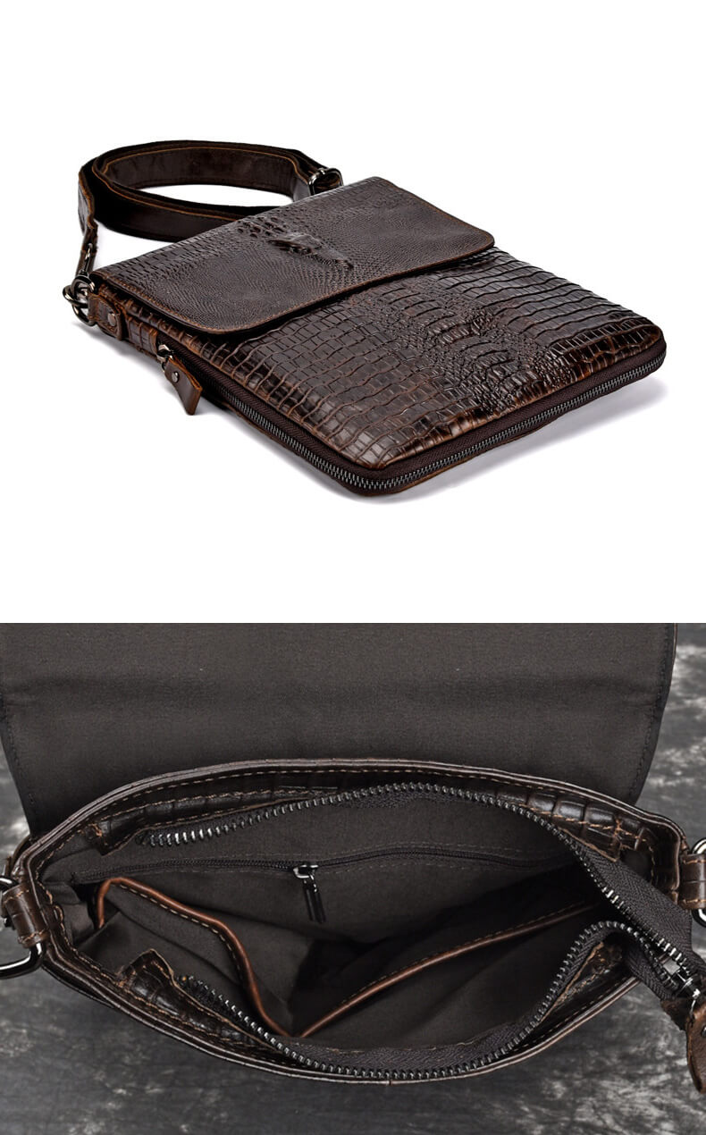 Tasche Kroko Optik Umhängetasche Herren Leder für Freizeit