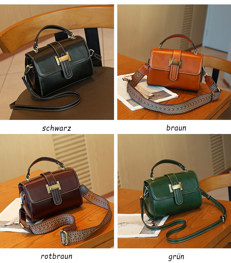 Umhängetasche Damen Leder mit breitem Gurt kleine Handtasche