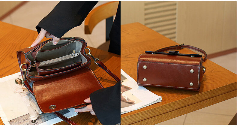 Umhängetasche Damen Leder mit breitem Gurt kleine Handtasche