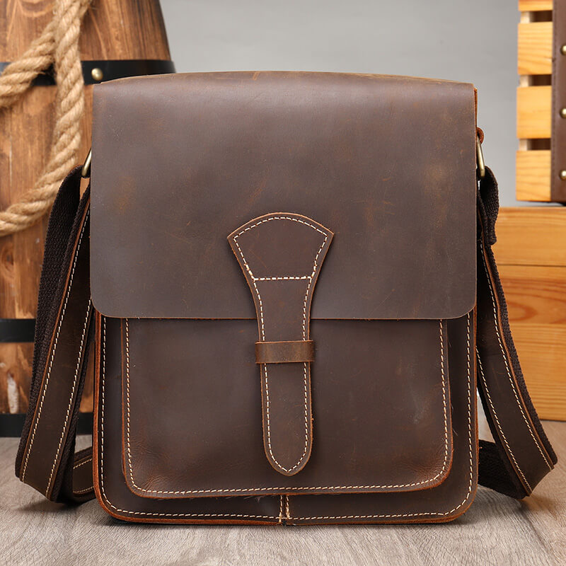 Umhängetasche Herren klein Vintage Leder Hochformat Ledertasche braun und schwarz