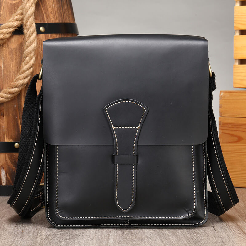 Umhängetasche Herren klein Vintage Leder Hochformat Ledertasche braun und schwarz