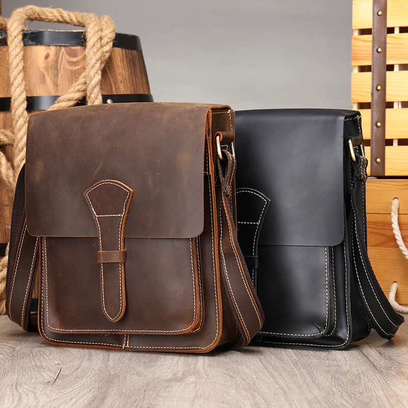 Umhängetasche Herren klein Vintage Leder Hochformat Ledertasche braun und schwarz