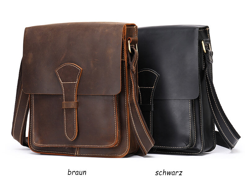 Umhängetasche Herren klein Vintage Leder Hochformat Ledertasche braun und schwarz