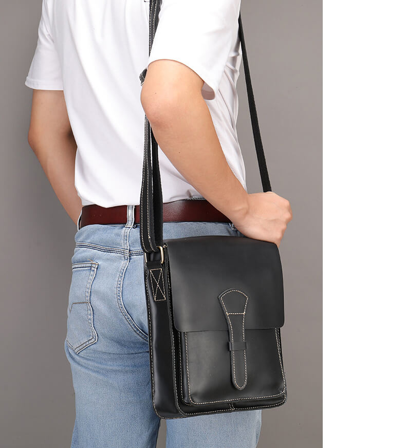 Umhängetasche Herren klein Vintage Leder Hochformat Ledertasche braun und schwarz