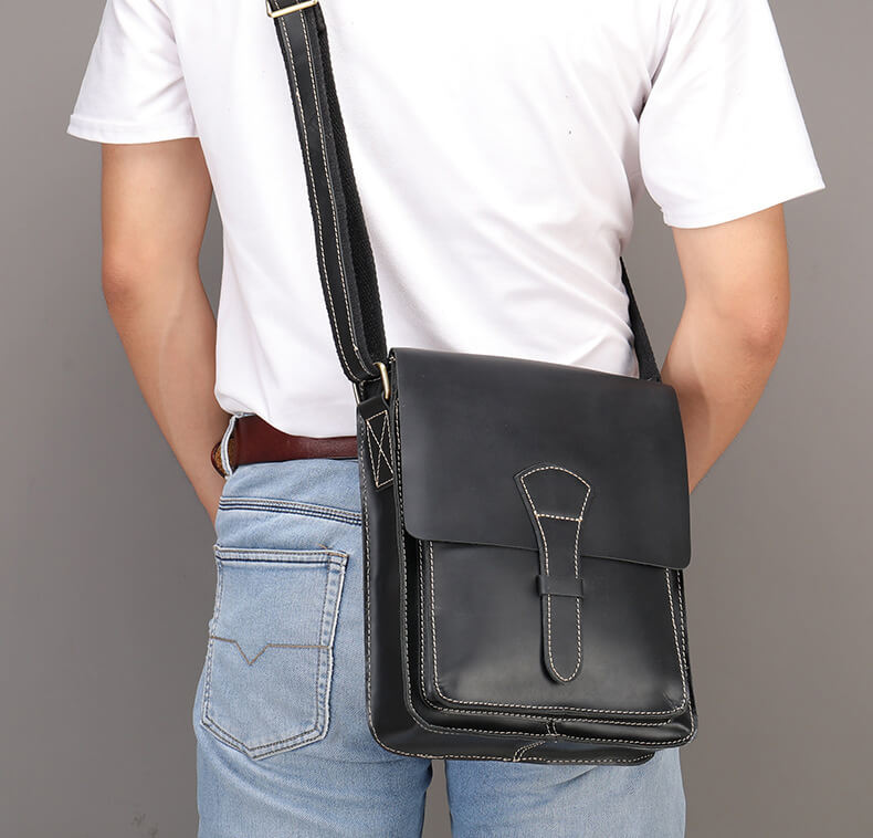 Umhängetasche Herren klein Vintage Leder Hochformat Ledertasche braun und schwarz