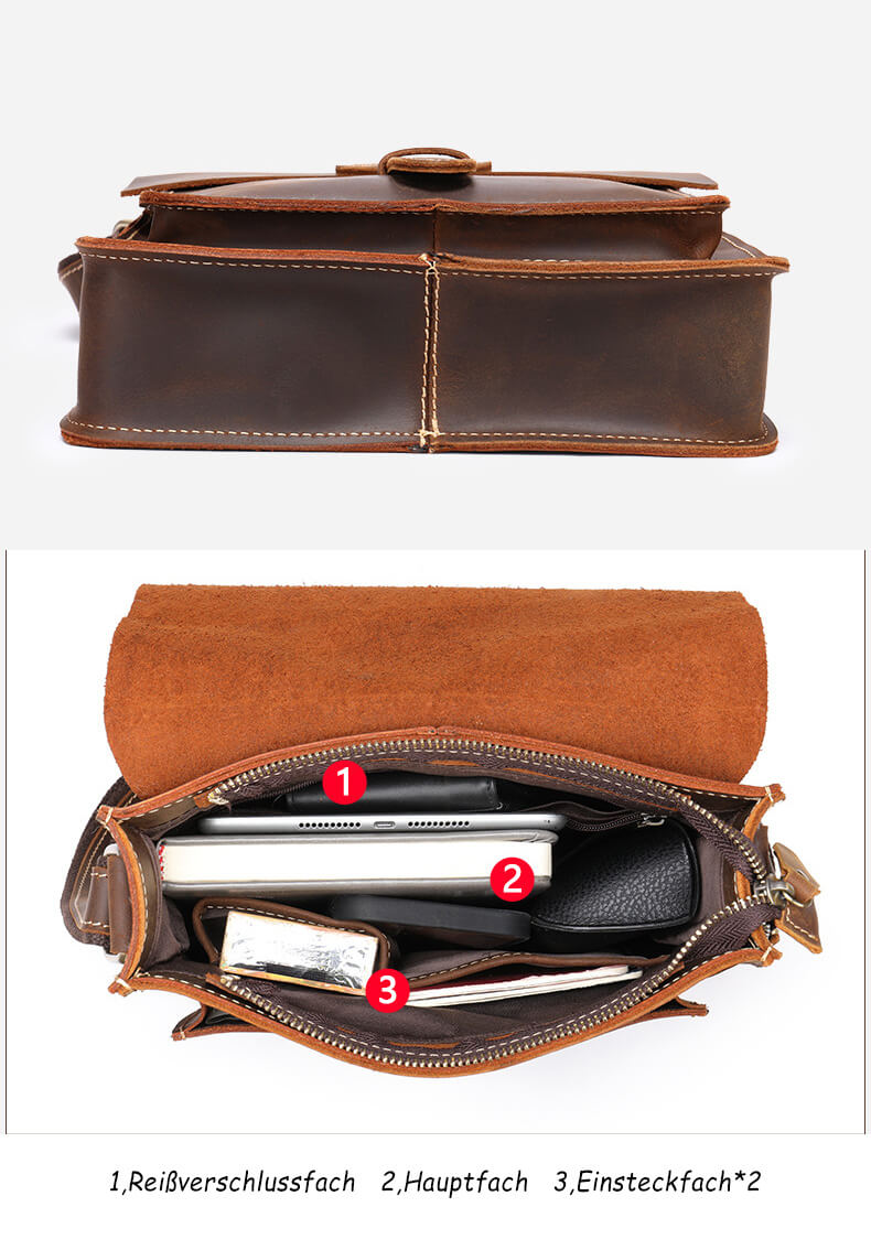 Umhängetasche Herren klein Vintage Leder Hochformat Ledertasche braun und schwarz