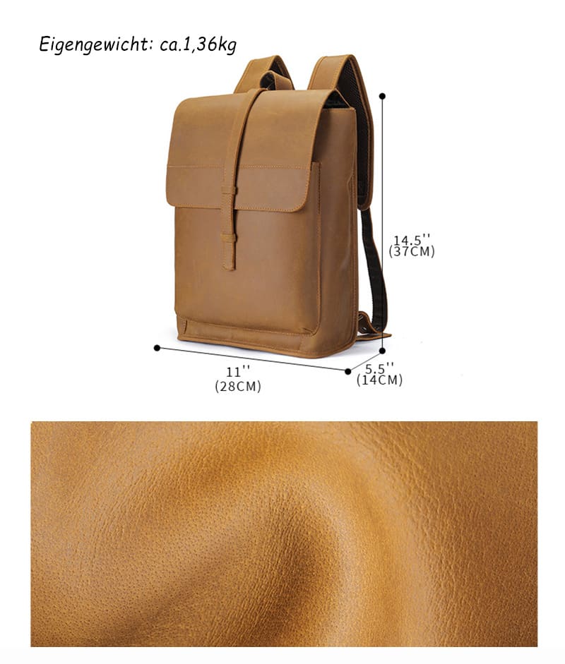 Vintage Business Herren Rucksack Leder mit Laptopfach Aktenrucksack für Arbeit
