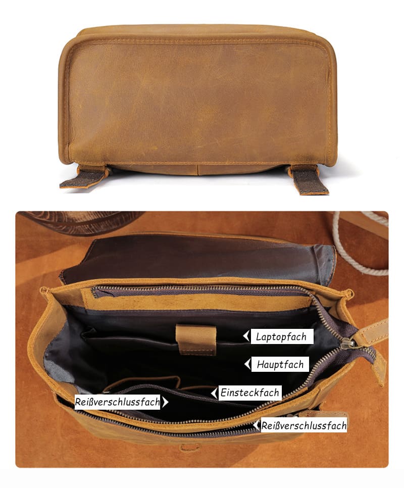 Vintage Business Herren Rucksack Leder mit Laptopfach Aktenrucksack für Arbeit
