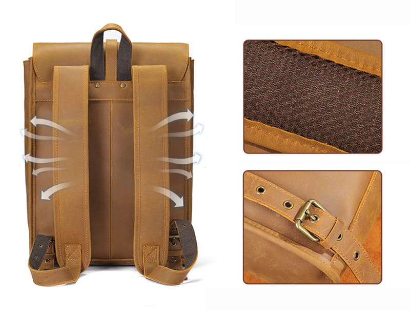 Vintage Business Herren Rucksack Leder mit Laptopfach Aktenrucksack für Arbeit