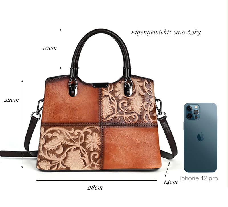 Vintage Damen Handtasche Leder Umhängetasche mit Griff